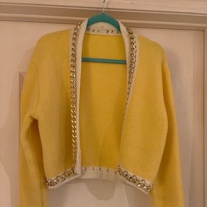 Yellow jacket cardigan size S/M gold chain Chanel inspired design